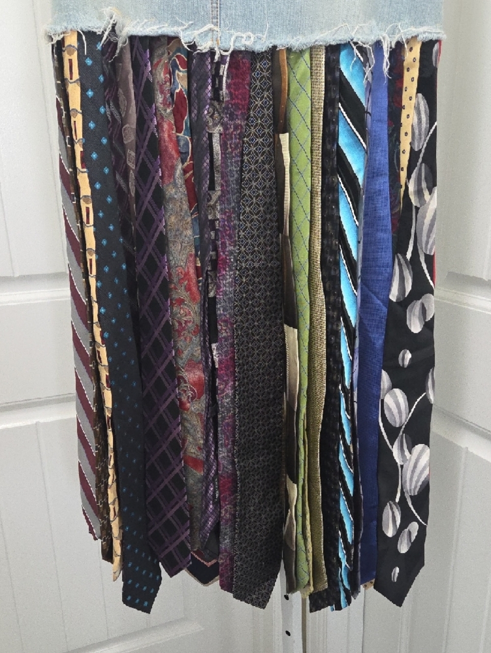 Bohemian Recycled Denim Maxi Tie Skirt with Multi-Patterned Panel - Picture 6 of 6